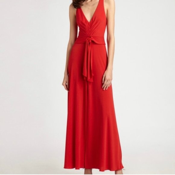 COPY - BCBGMAXAZRIA RED V NECK MAXI DRESS - Picture 1 of 9
